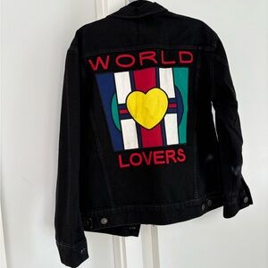 Sandro Black Denim Jacket with Red Accents